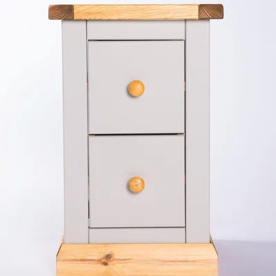 The Range Bomporto 2 Drawer Petite Bedside Cabinet - Grey / Brass Knob