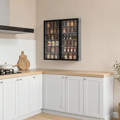 The Range Wall Cabinet with Glass Doors and 5 Shelves - Gray