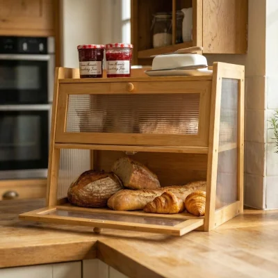 The Range 2-Tier Bamboo Cabinet  Modern Countertop Storage Cabinet - Normal