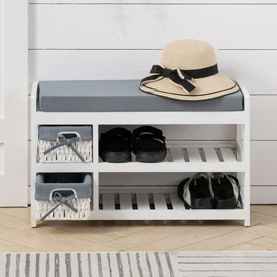 The Range Sponge Cushion Bench Shoe Storage Shelf Cabinet - White / 70cm / 2