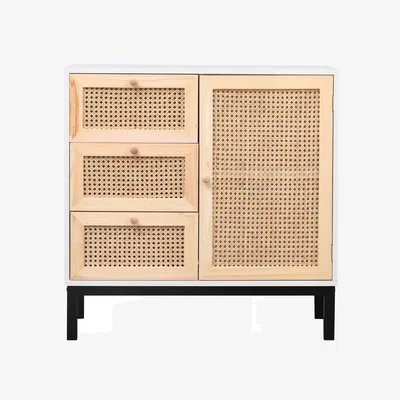 The Range HMD Floor Cabinet with 1 Door and 3 Drawers - White & Natural