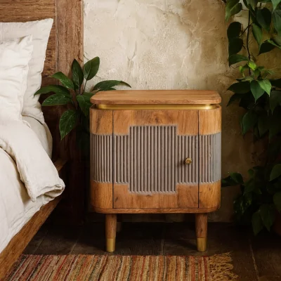 The Range Idaho Acacia 2 Door Cabinet with Brass Trim - Brown