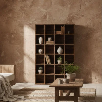 The Range Limi Wooden Rustic Brown Adjustable CD Storage Cabinet 89 x 130.5 cm