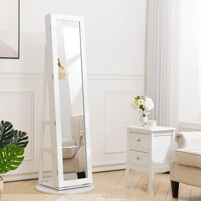 The Range Rotateable Jewelry Cabinet Full Length Mirrored With Storage Shelf Organizer - White