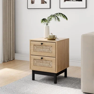 The Range Wooden Accent Cabinet with Woven Pattern Design - Yellow+Black