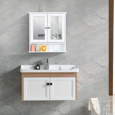 The Range NECHE Wall Mount Storage Cabinet with Double Mirror Doors - White
