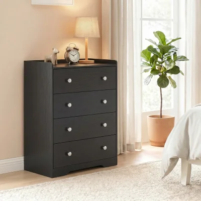 The Range HOMCOM 4 Drawer Chest of Drawers, Storage Cabinet - Black Wood Effect
