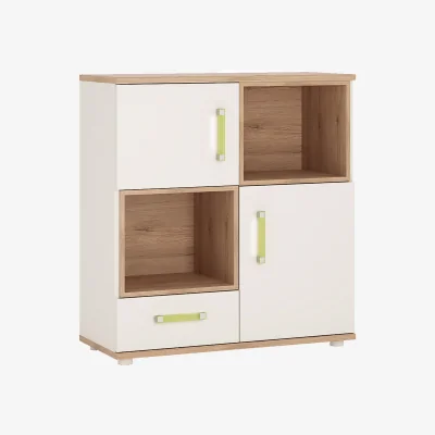 The Range 4KIDS 2 Door 1 Drawer Cupboard with 2 Open Shelves with Lemon Handles - Lemon