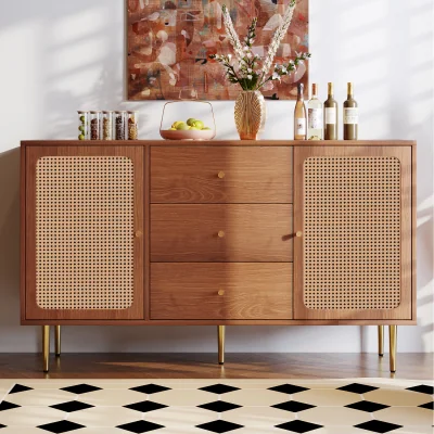 The Range Rattan Sideboard Cabinet Chest of Drawers 2 doors 3 drawers Walnut  - Walnut