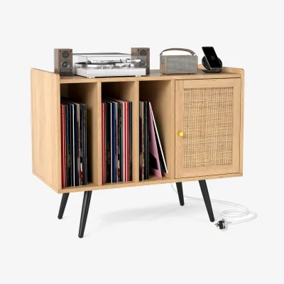 The Range Turntable Stand with Rattan Cabinet - Natural
