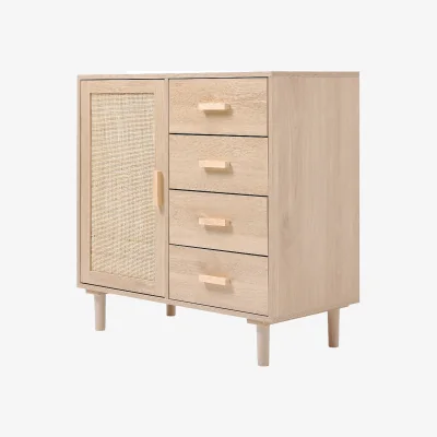 The Range Wood and Rattan Accent Side Cabinet with Drawers - Wood