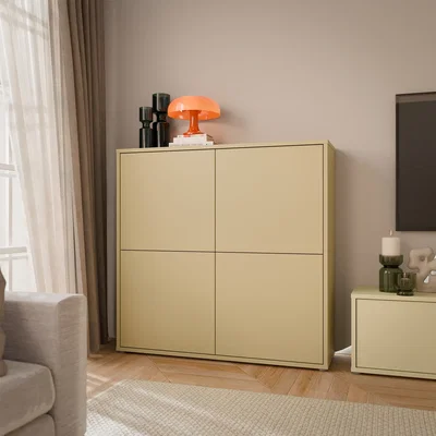The Range Alice Springs 4 Door Storage Cabinet with Push-Open Doors in Sand - Butter Yellow