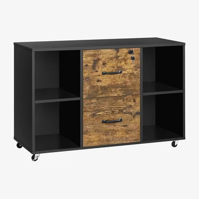 The Range Large File Cabinet with 4 Open Storage Shelves - Black