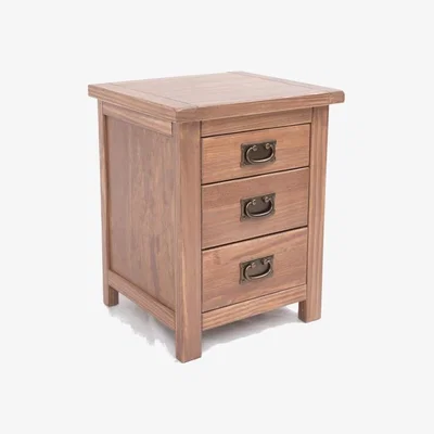The Range Padua 3 Drawer Bedside Cabinet - Antique Brass Drop Handle - Light Brown / Antique Brass Drop