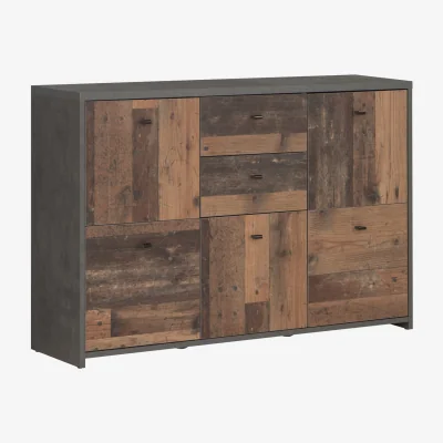 The Range Best Chest Storage Cabinet 2 Drawers 5 Doors Concrete Dark Grey/Old Wood - Dark Grey & Old Wood Vintage