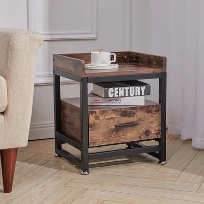 The Range Vintage Beside Table Bedroom Wooden Nightstand Cabinet - Brown / Rectangular