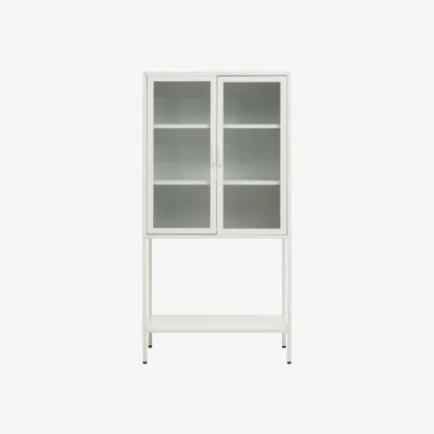 The Range Acier Two Door White Metal Cabinet With Glass Doors - White