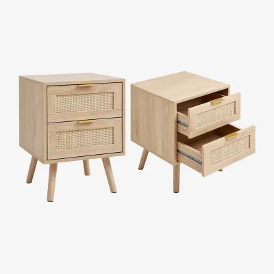 The Range 2 Pack Wood and Rattan Side Cabinets - Wood