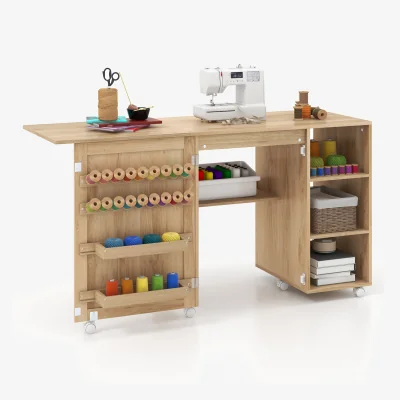 The Range Portable Rolling Sewing Cabinet Craft Table - Natural