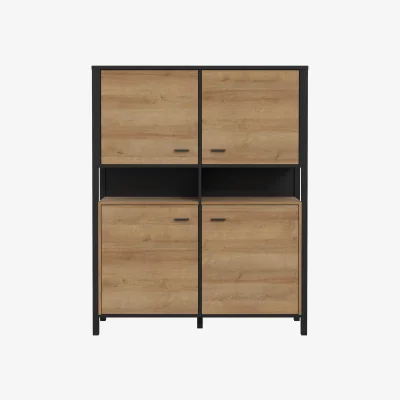 The Range High Rock Storage Cabinet in Matt Black/Riviera Oak - Black & Riviera Oak