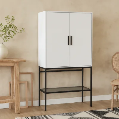 The Range Vienna Slim Tall Cabinet with Metal Legs 2 Doors 4 Shelves - White