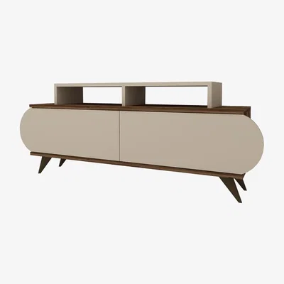 The Range Lecody TV Stand with Cabinets, Shelves - Light Walnut - Beige / Melamine Metal PVC Particle Board Plastic