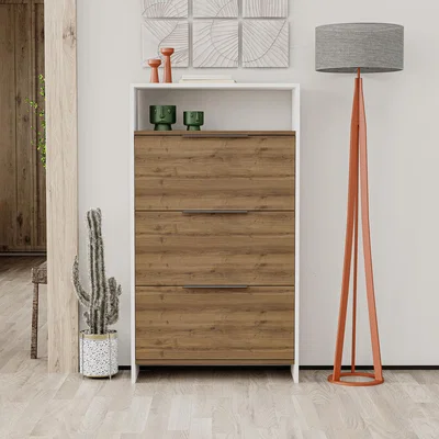 The Range Kaju Shoe Cabinet - Dark Oak Effect - White