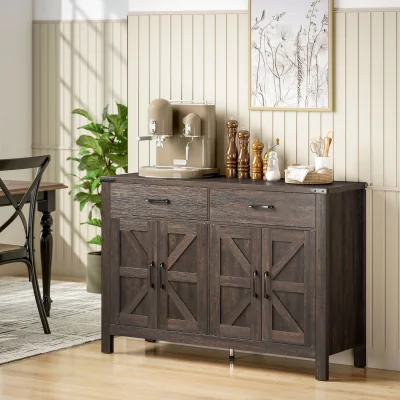 The Range HOMCOM Kitchen Cupboard with 4 Doors 2 Drawers and 2 Shelves - Dark brown
