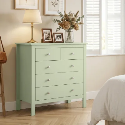 The Range HOMCOM Chest of Drawers, 5 Drawer Storage Cabinet with Metal Handles - Sage Green