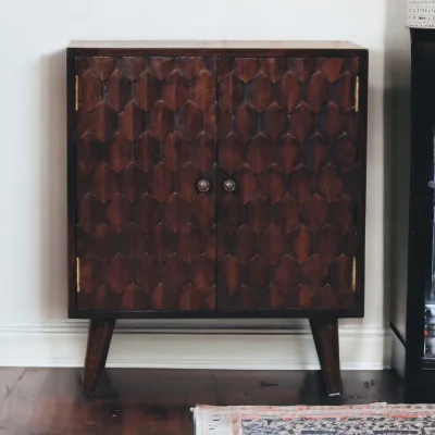 The Range Solid Wood Mini Pineapple Carved Light Walnut Cabinet - Dark Brown