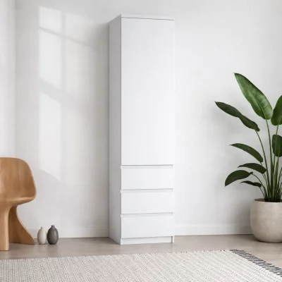 The Range Wyld Haus Hemingway Tall Narrow White Gloss Wooden Cabinet 1 Door 3 Drawers - White