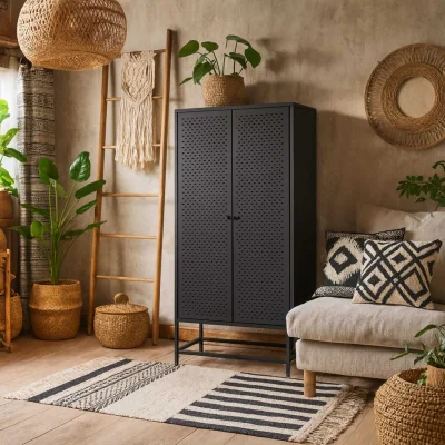 The Range Graz Matt Metal Storage Cabinet 2 Mesh Doors 2 Shelves