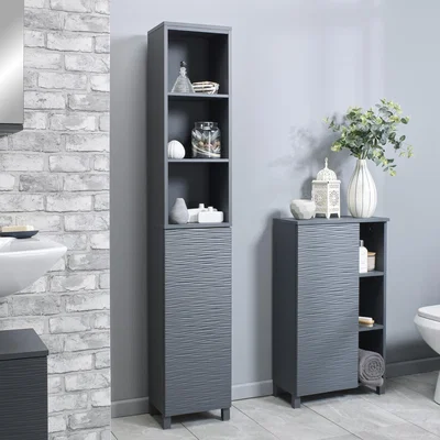 The Range Ripple Texture Bathroom Tallboy Storage Cabinet in Grey - Grey