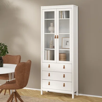 The Range Barcelona China Cabinet 2 Glass Doors with 3 Drawers in Cashmere - White