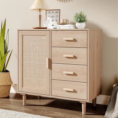 The Range Wood and Rattan Side Cabinet - Natural