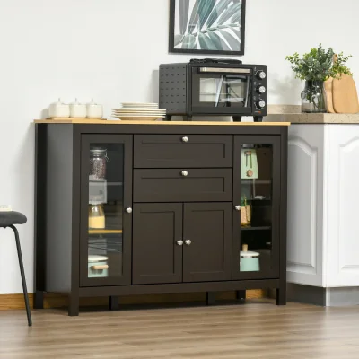 The Range HOMCOM Modern Storage Cabinet with 4 Doors and 2 Drawers - Black Brown