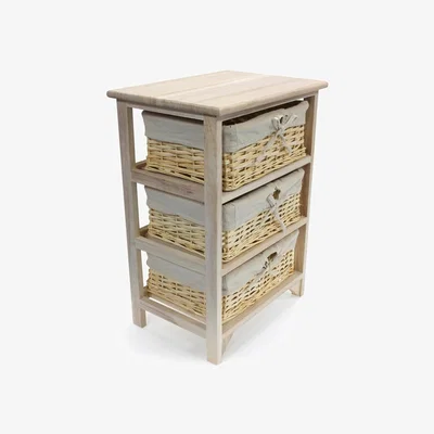 The Range 3 Tier Drawers Wooden Storage Cabinet Rack With Wicker Baskets - Natural