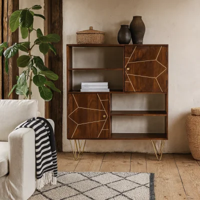 The Range Bandung Dark Mango Wood Storage Cabinet, 4 Shelves 2 Doors - Brown