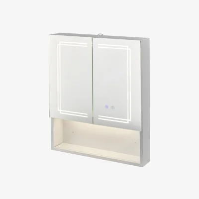The Range LED Mirror Cabinet with Double Door Storage - White & Silver