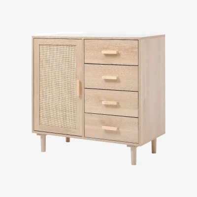 The Range Wooden Side Cabinet with Rattan Accents - Natural