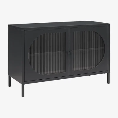 The Range Mr Kate Wide Accent Cabinet 2Door Fluted Glass - Black