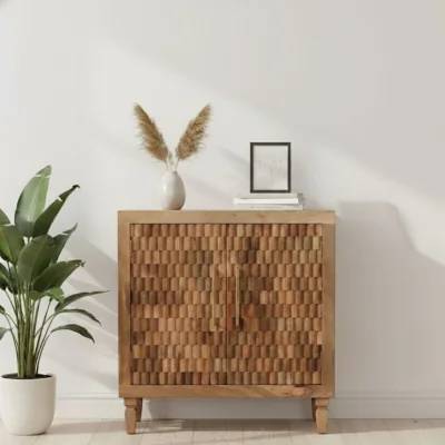 The Range Solid Wood Cadiz Carved Block Cabinet - Brown