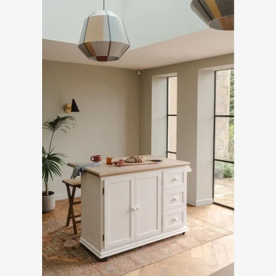 The Range Shire Breakfast Bar with Oak Top and Cupboards - White
