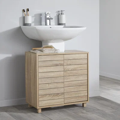 The Range Wood Effect Under Basin Bathroom Sink Storage Cabinet in Brown - Brown