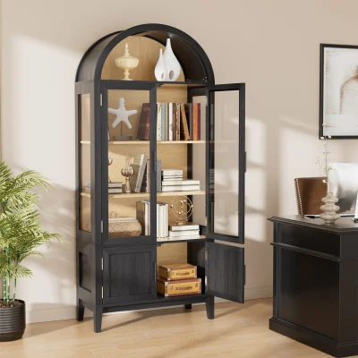 The Range Arched Kitchen Pantry Cupboard with Glass Doors with 3 Color Lights - Black