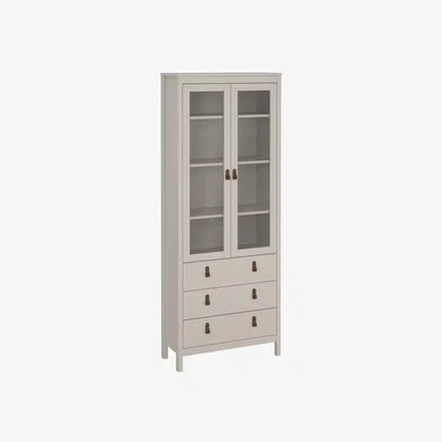 The Range Barcelona China Cabinet 2 Glass Doors with 3 Drawers in Cashmere - Cashmere