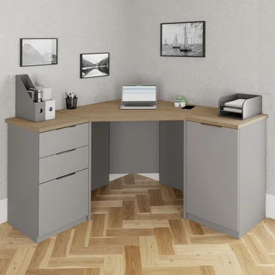 The Range Lardale Corner Desk with 2 Cabinets - Grey