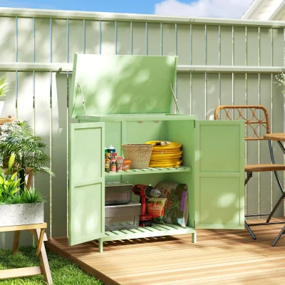 The Range Outsunny Wooden Storage Cabinet with Hinged Roof, Light Green - Green