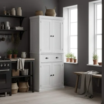 The Range Ellu Soso Wooden White Kitchen Storage Cabinet with Drawer and Adjustable Shelves