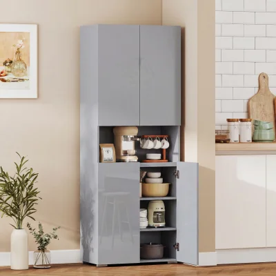 The Range HOMCOM 180cm Tall Kitchen Cupboard, Pantry Storage Cabinet - High Gloss Grey